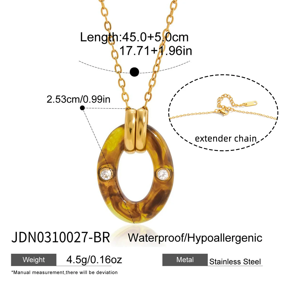Wholesale Women's Retro Maillard Style Geometric Resin Pendant Stainless Steel O Word Chain Necklace With Electroplating - Image 7