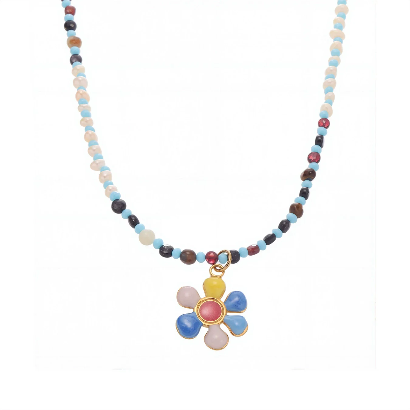 Wholesale Women's Retro Minimalist Geometric Ferris Wheel Necklace With Freshwater Pearl Agate And Stainless Steel Electroplated Pendant - Image 5