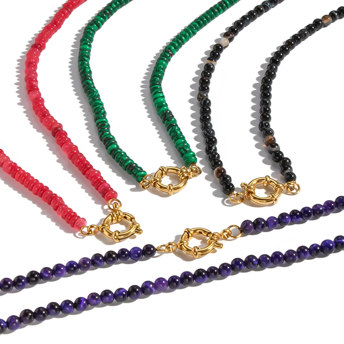 Wholesale Women's Retro Palace Style Geometric 18K Real Gold Plated Natural Stone Beaded Handmade Necklace - Image 5