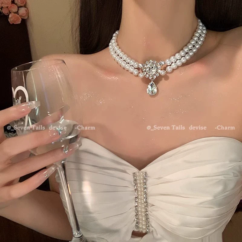 Wholesale Women's Retro Pearl Clavicle Chain Necklace Copper Geometric Heart Bow Electroplated - Image 30
