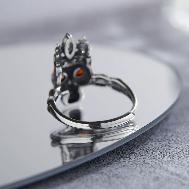 Wholesale Women's Retro Style S925 Sterling Silver Ring With Natural Red Agate And Skull Design - Image 4