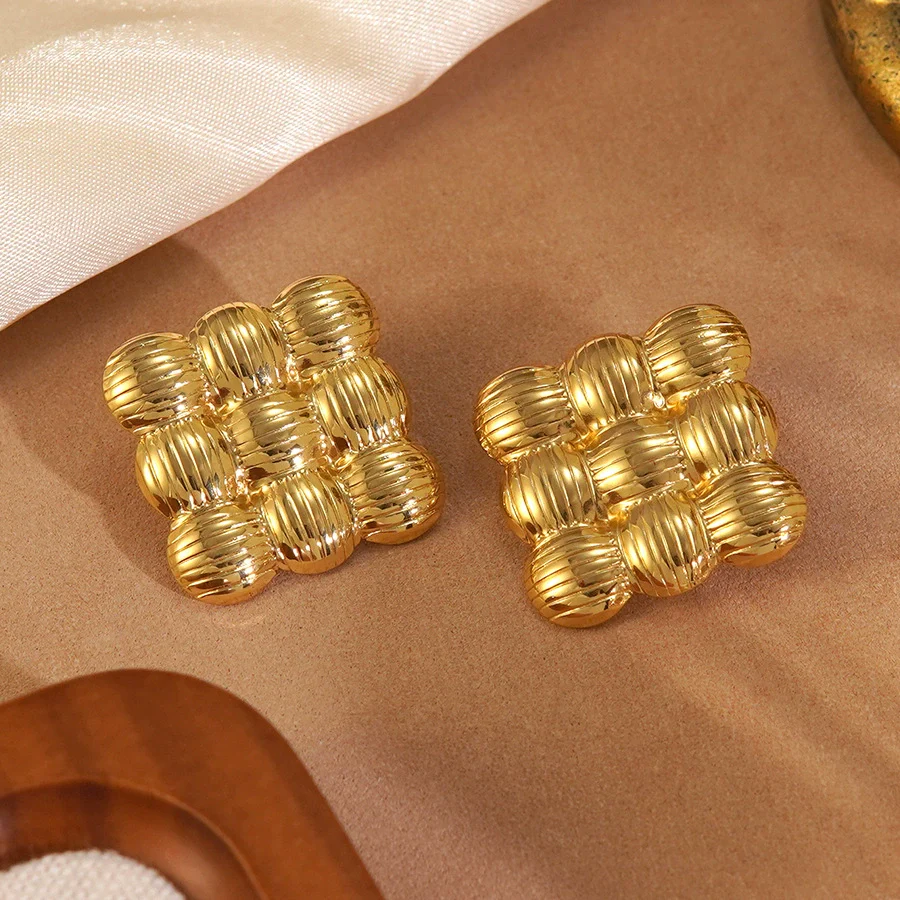 Wholesale Women's Retro Woven Geometric Electroplated Stainless Steel Earrings Ins Style - Image 2