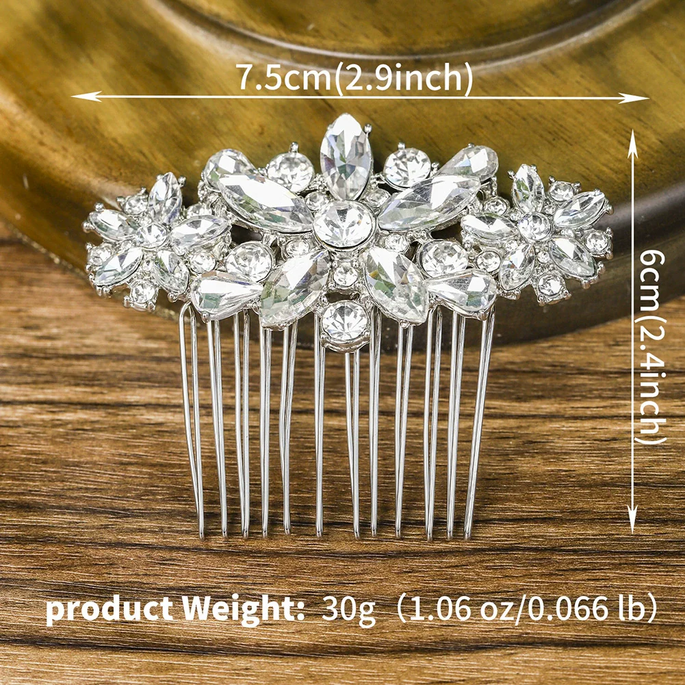 Wholesale Women's Rhinestone Alloy Wedding Hair Comb With Flower Pattern And Alloy Casting Electroplating Process - Image 6