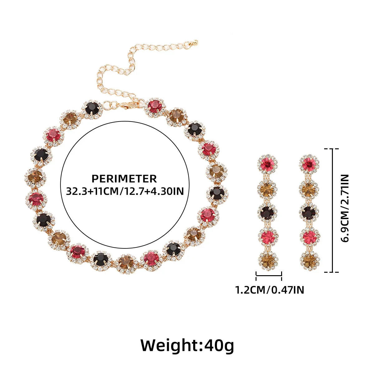 Wholesale Women's Rhinestone Inlaid Clavicle Chain Necklace And Earrings Set Vintage Fashion Geometric Jewelry - Image 4