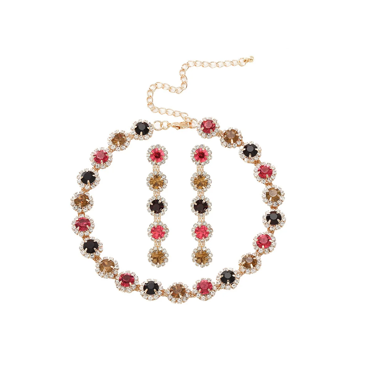 Wholesale Women's Rhinestone Inlaid Clavicle Chain Necklace And Earrings Set Vintage Fashion Geometric Jewelry - Image 5