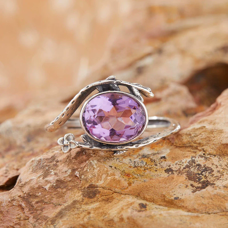 Wholesale Women's Ring With Natural Color Amethyst Citrine Topaz Garnet Set With Crystal In Thai Silver And S925 Sterling Silver With Flower Pattern - Image 6