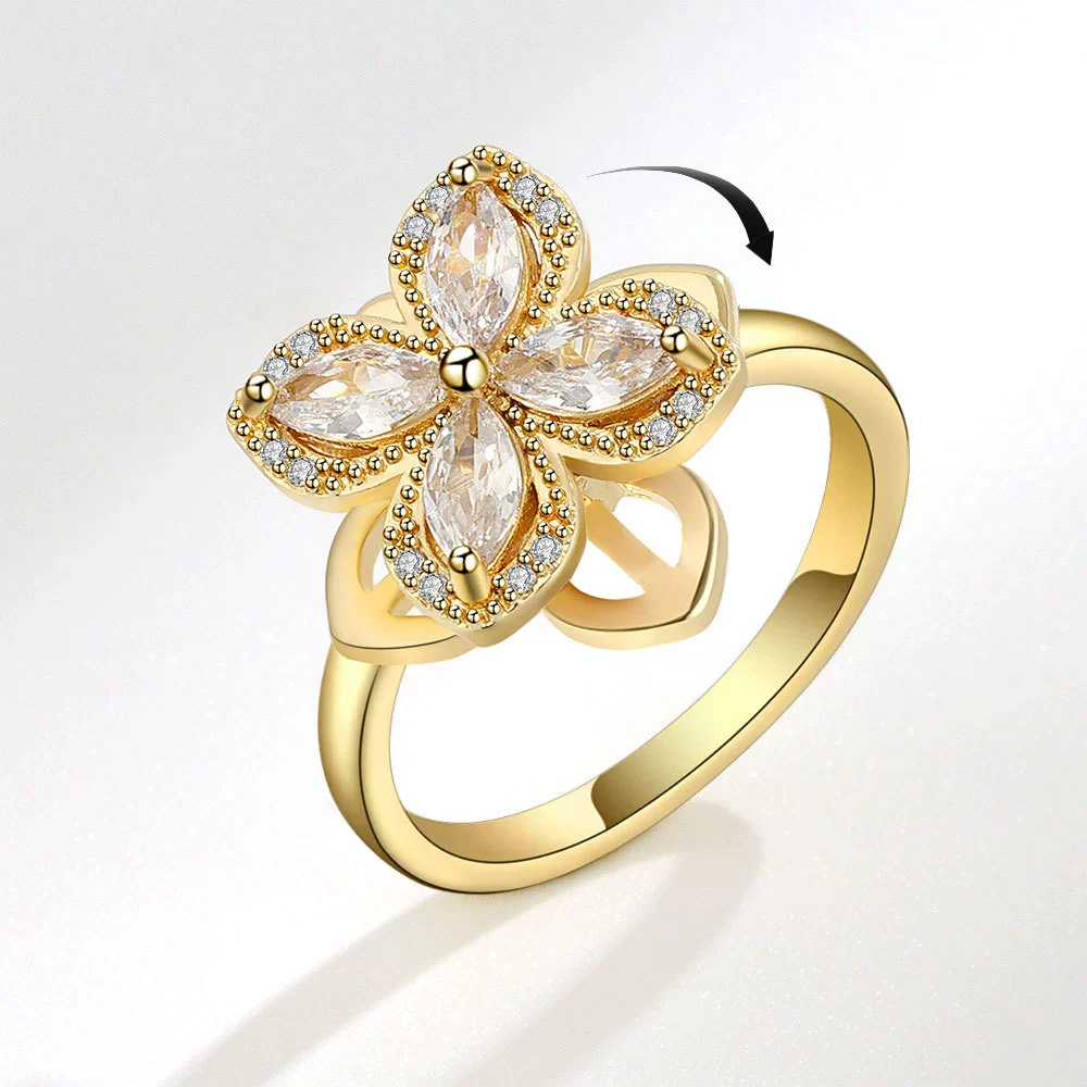 Wholesale Women's Rotatable Copper Open Ring With Geometric And Flower Design And Electroplating