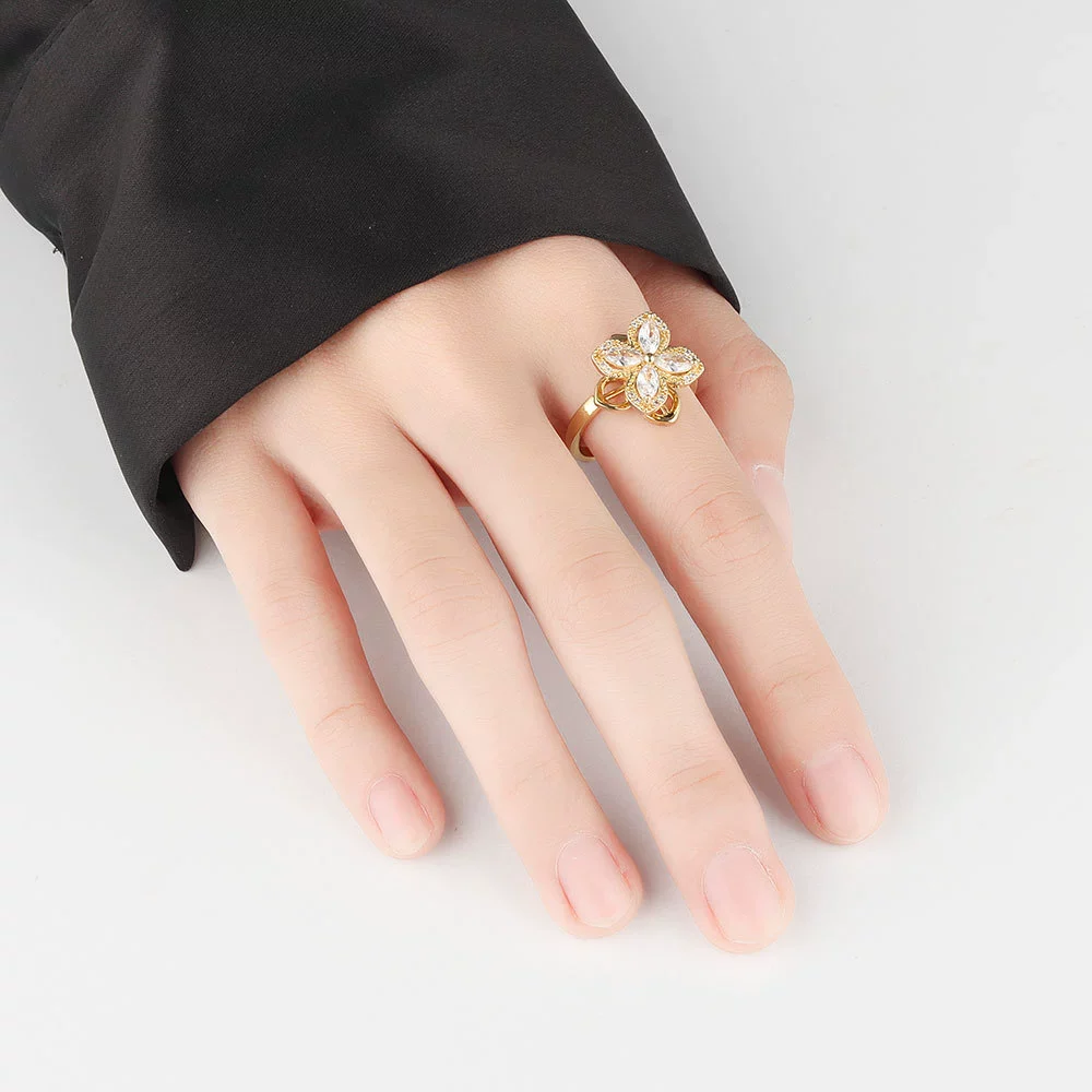 Wholesale Women's Rotatable Copper Open Ring With Geometric And Flower Design And Electroplating - Image 2