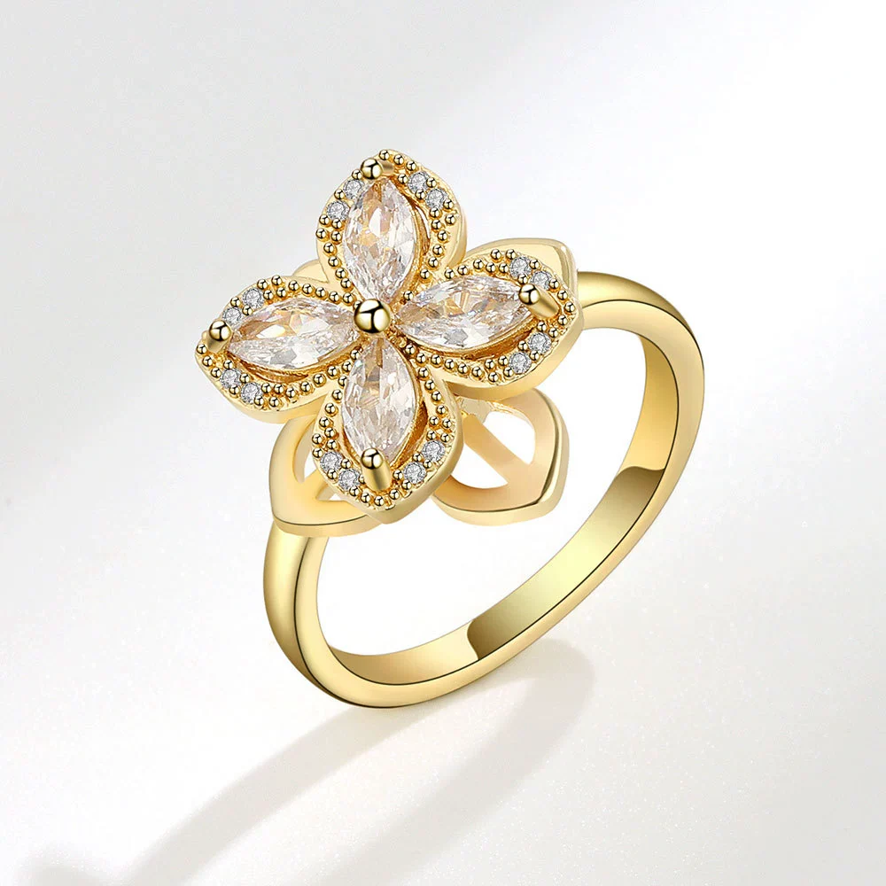 Wholesale Women's Rotatable Copper Open Ring With Geometric And Flower Design And Electroplating - Image 3