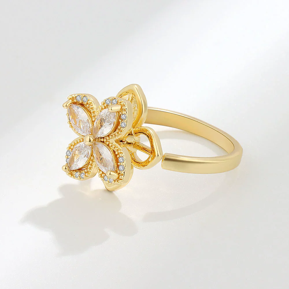 Wholesale Women's Rotatable Copper Open Ring With Geometric And Flower Design And Electroplating - Image 4