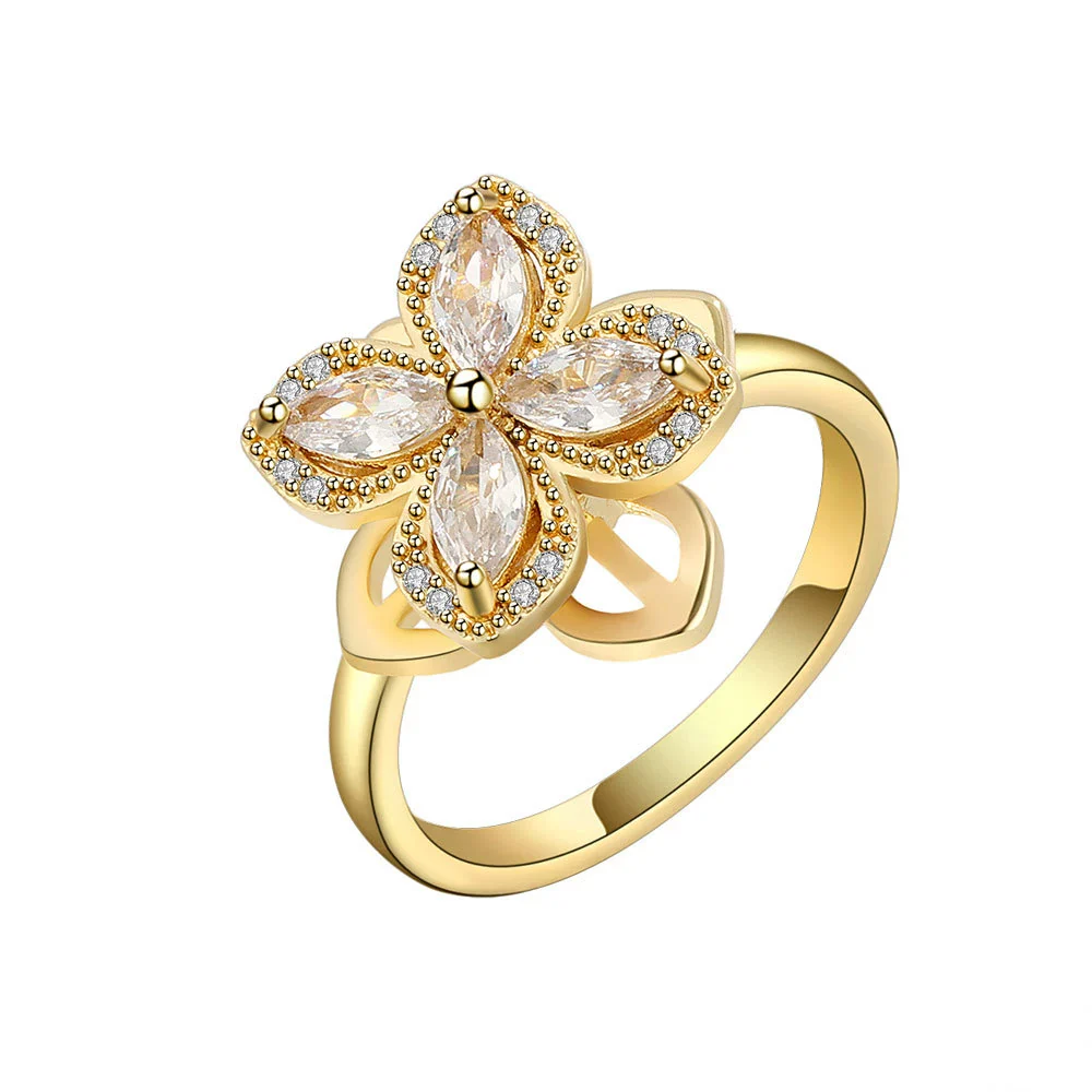 Wholesale Women's Rotatable Copper Open Ring With Geometric And Flower Design And Electroplating - Image 5