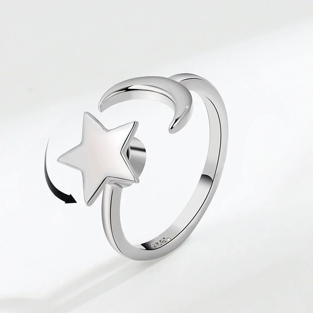 Wholesale Women's Rotating Star And Moon Intersection Ring Copper Electroplated
