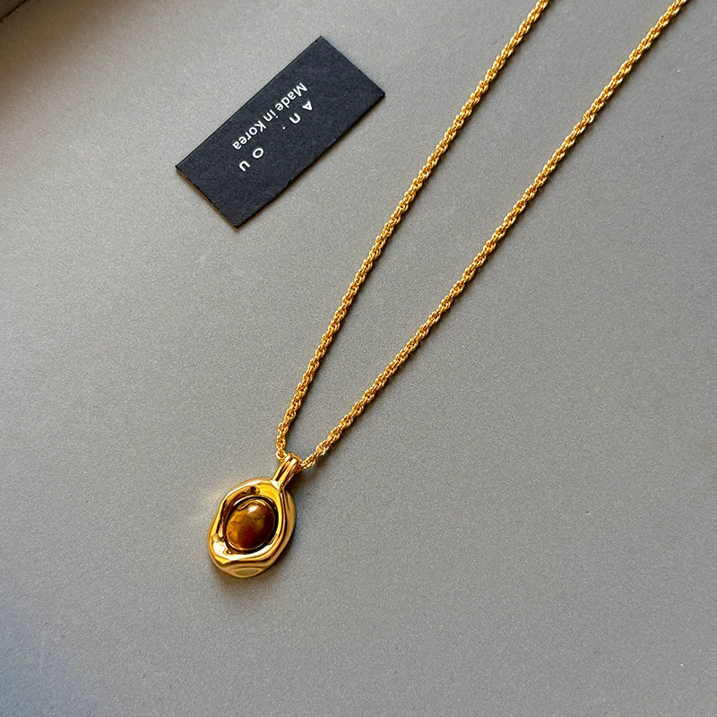 Wholesale Women's S925 Silver Geometric Tiger Eye Ear Jewelry With Real Gold Plating Retro Light Luxury Style - Image 7