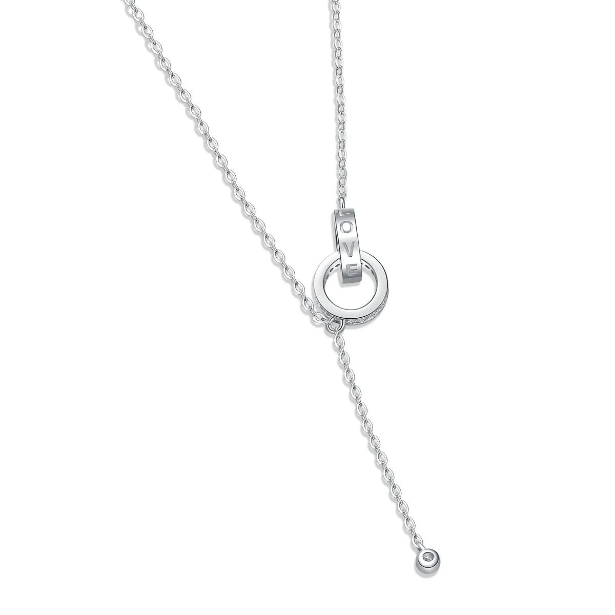 Wholesale Women's S925 Silver Necklace With Geometric Moissanite Ring Pendant And Cross Chain Electroplated Simple Style - Image 2