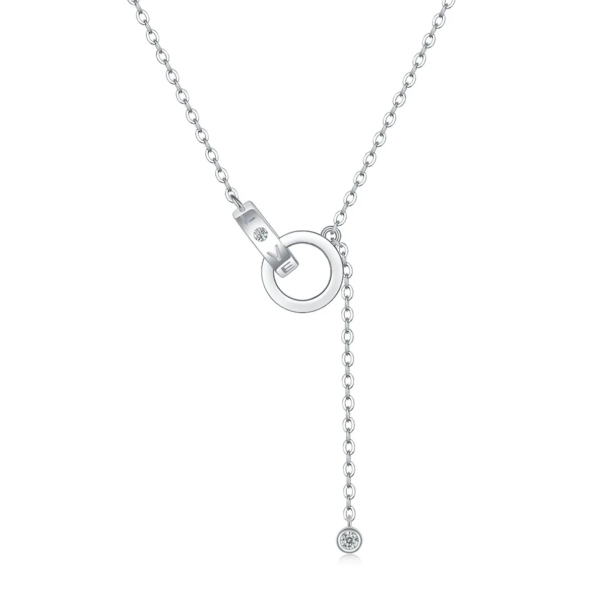 Wholesale Women's S925 Silver Necklace With Geometric Moissanite Ring Pendant And Cross Chain Electroplated Simple Style - Image 3