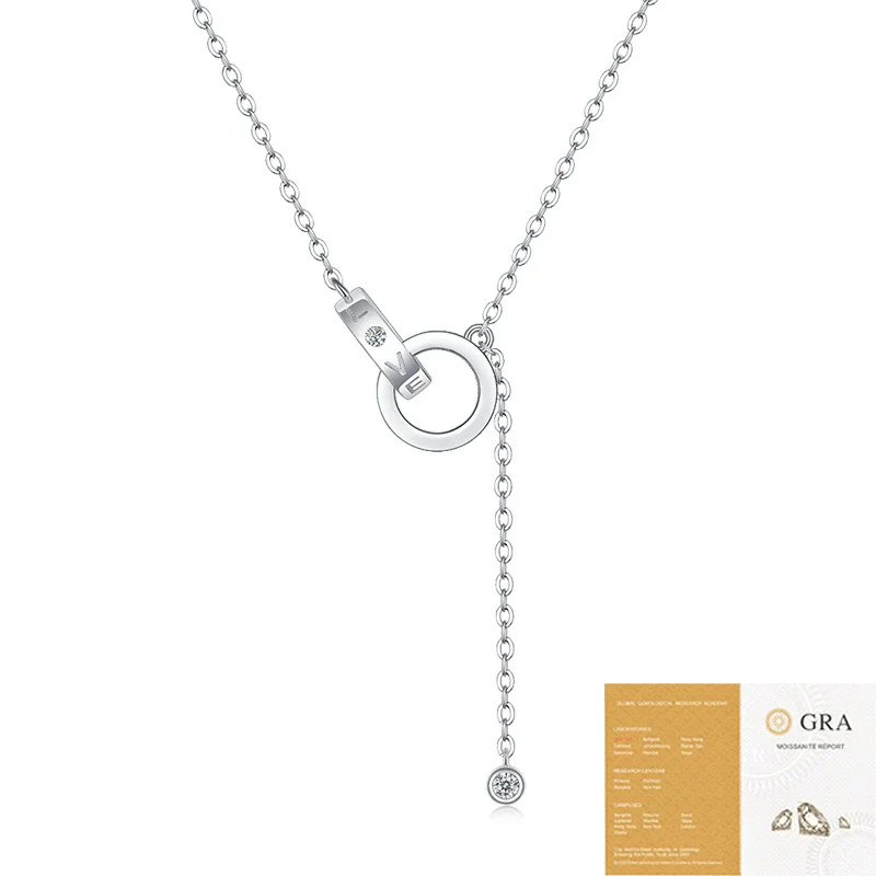 Wholesale Women's S925 Silver Necklace With Geometric Moissanite Ring Pendant And Cross Chain Electroplated Simple Style - Image 4