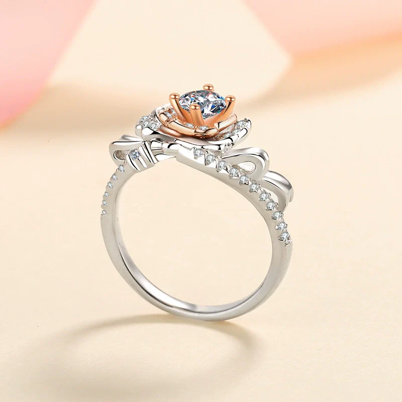 Wholesale Women's S925 Silver Ring With Rose Flower Pattern And Rose Gold Electroplating - Image 3