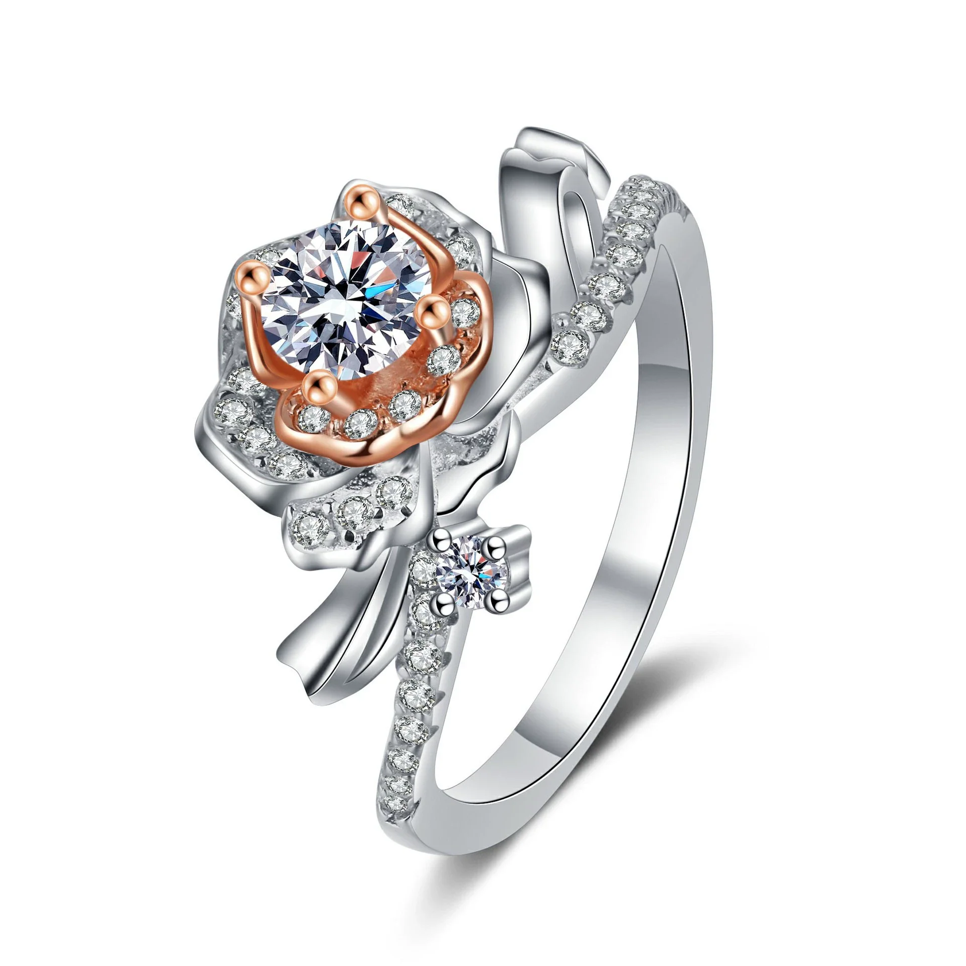 Wholesale Women's S925 Silver Ring With Rose Flower Pattern And Rose Gold Electroplating - Image 5