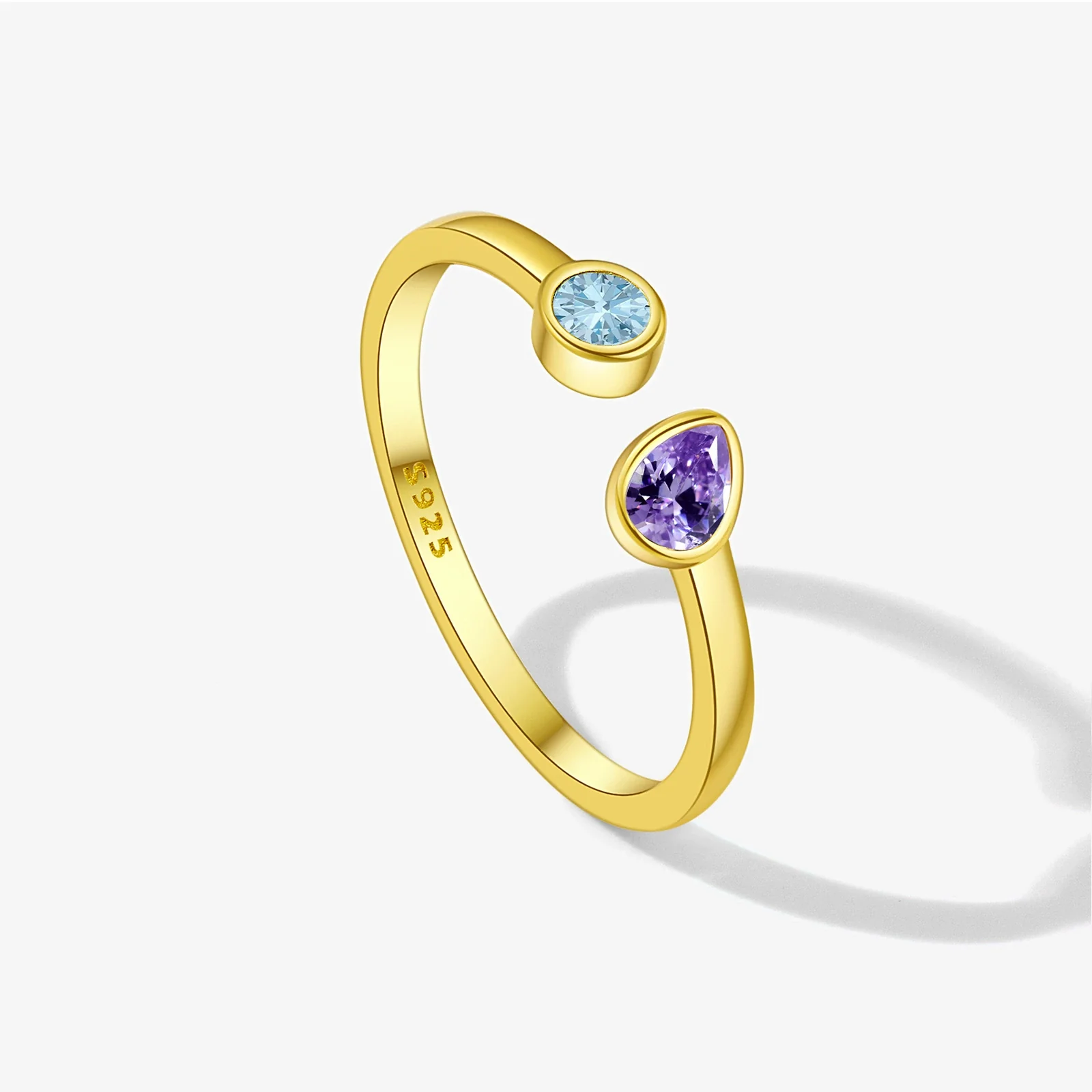 Wholesale Women's S925 Sterling Silver Adjustable Open Ring With Water Drops Shape And Geometric Pattern Electroplated - Image 7