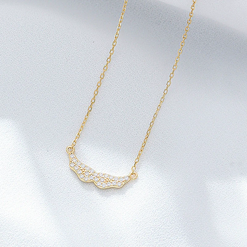 Wholesale Women's S925 Sterling Silver Angel Wings Geometric Diamond Clavicle Necklace