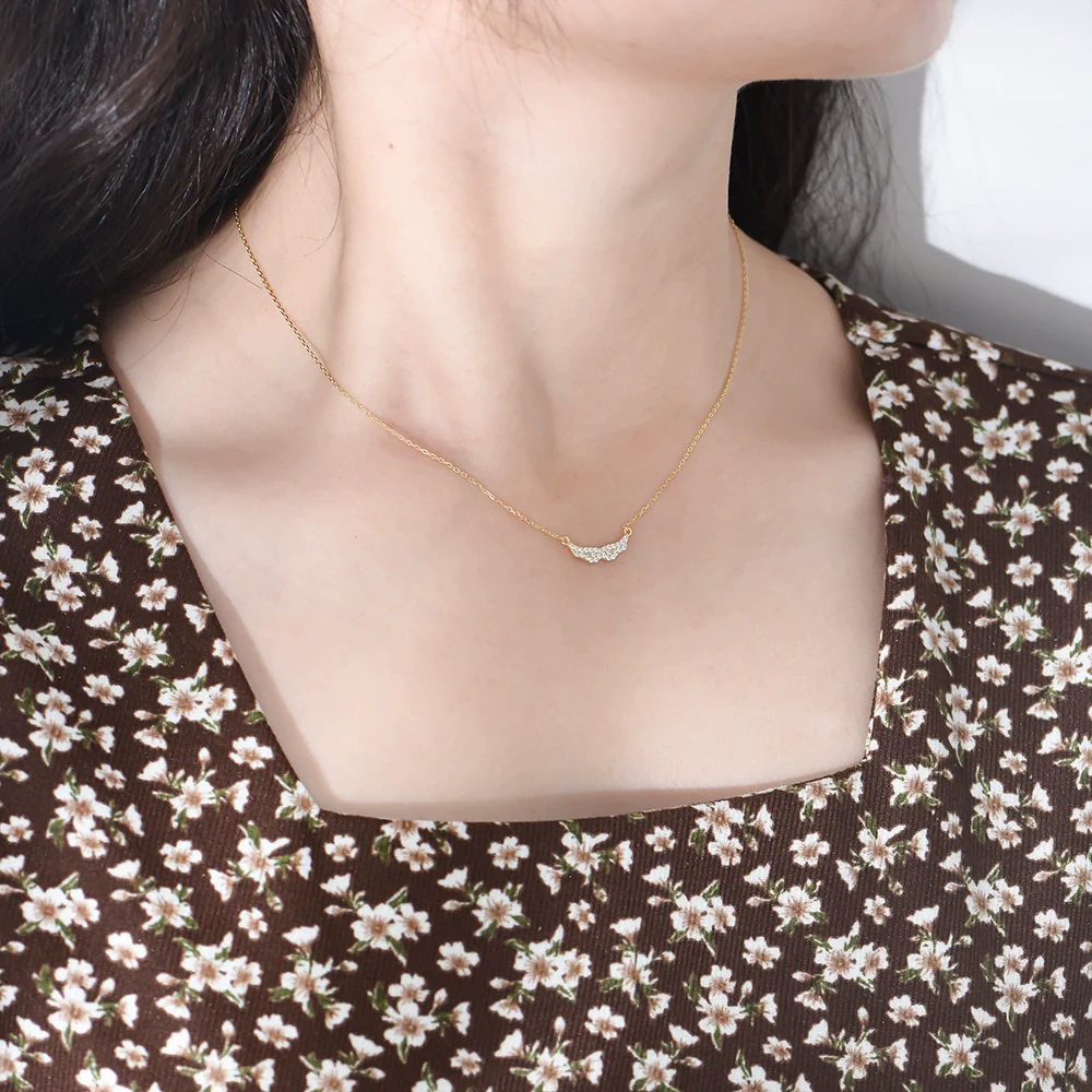 Wholesale Women's S925 Sterling Silver Angel Wings Geometric Diamond Clavicle Necklace - Image 4