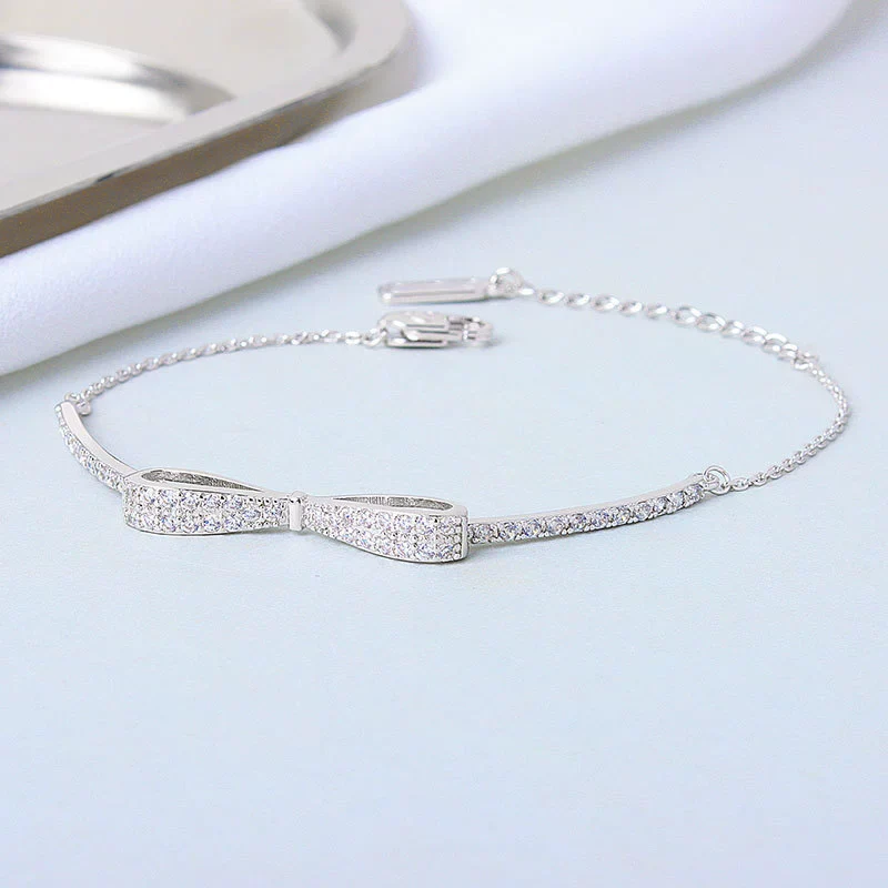 Wholesale Women's S925 Sterling Silver Bow Electroplated Necklace And Bracelet Jewelry - Image 6