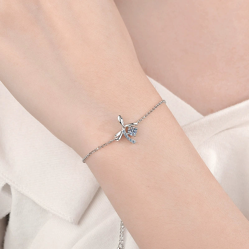 Wholesale Women's S925 Sterling Silver Bow Moissanite Sports Style Electroplated Bracelet - Image 2