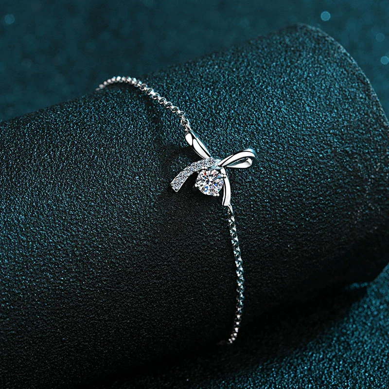 Wholesale Women's S925 Sterling Silver Bow Moissanite Sports Style Electroplated Bracelet - Image 4