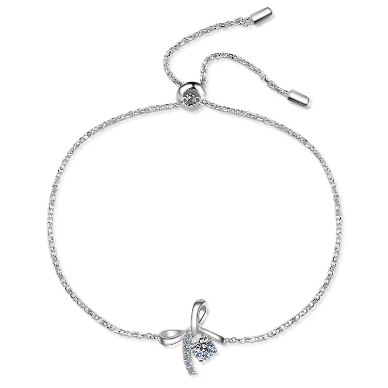 Wholesale Women's S925 Sterling Silver Bow Moissanite Sports Style Electroplated Bracelet - Image 5