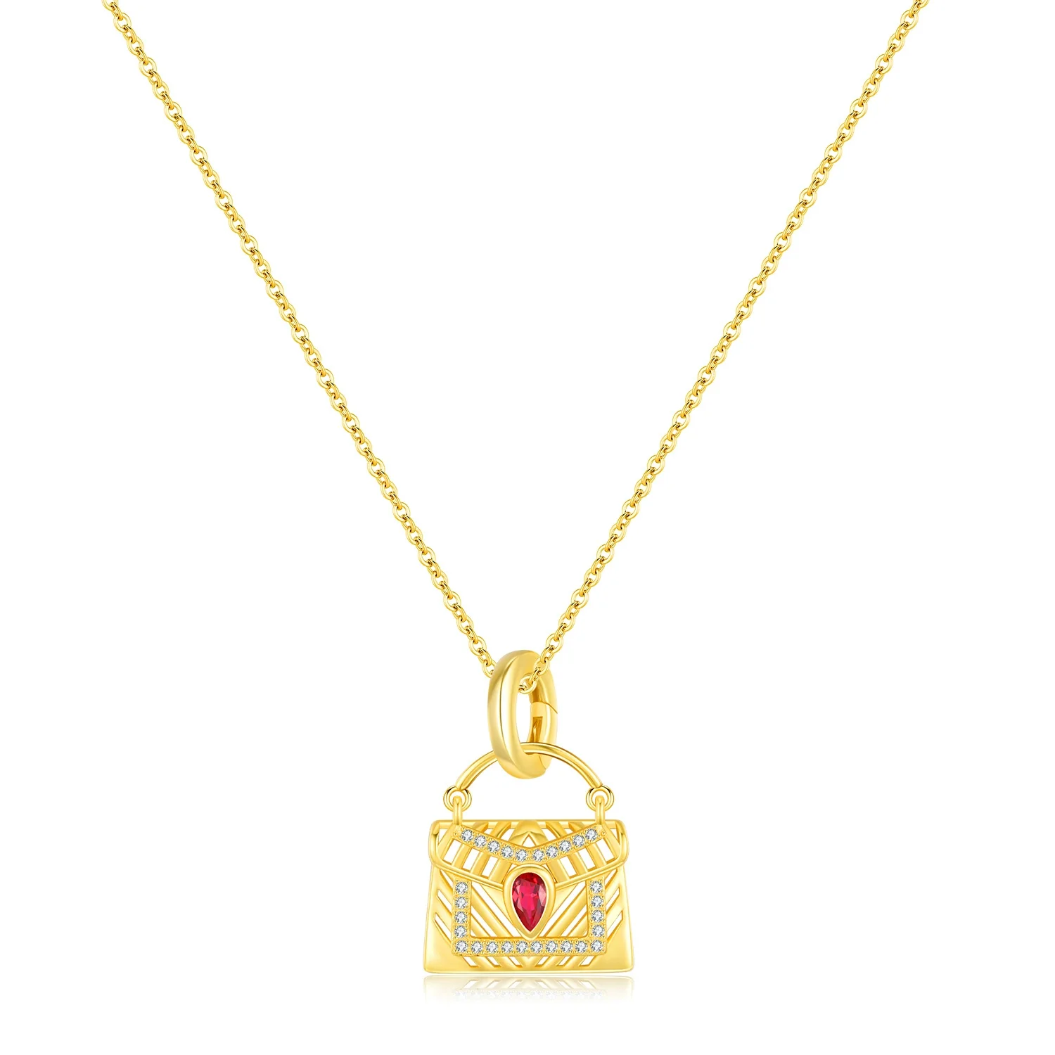 Wholesale Women's S925 Sterling Silver Clavicle Chain Necklace With Pigeon Blood Red Imitation Color And Diamond Design - Image 4