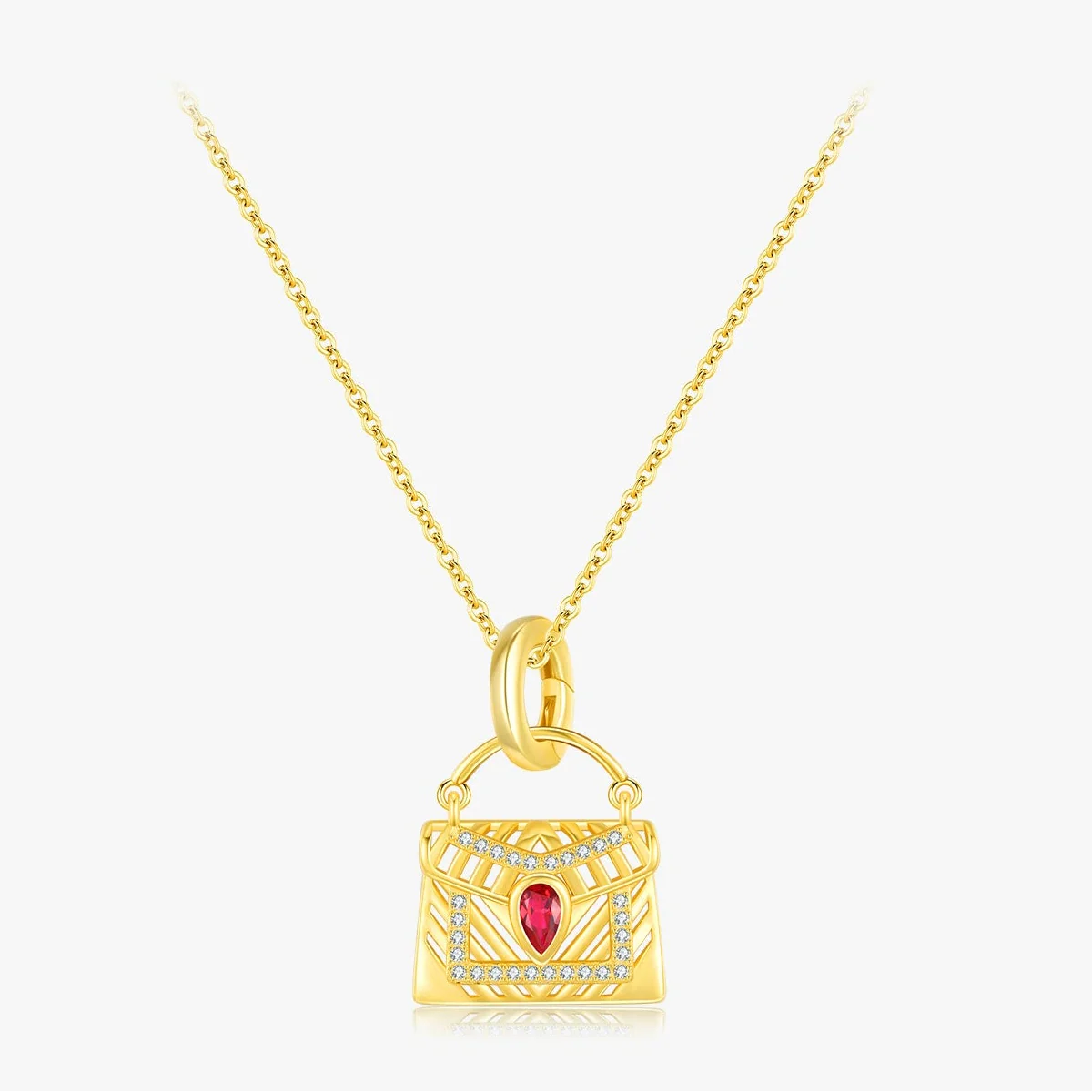 Wholesale Women's S925 Sterling Silver Clavicle Chain Necklace With Pigeon Blood Red Imitation Color And Diamond Design - Image 5