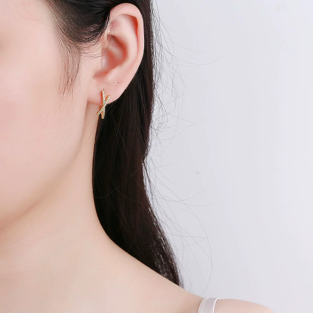 Wholesale Women's S925 Sterling Silver Cross Geometric Electroplated Earrings - Image 2