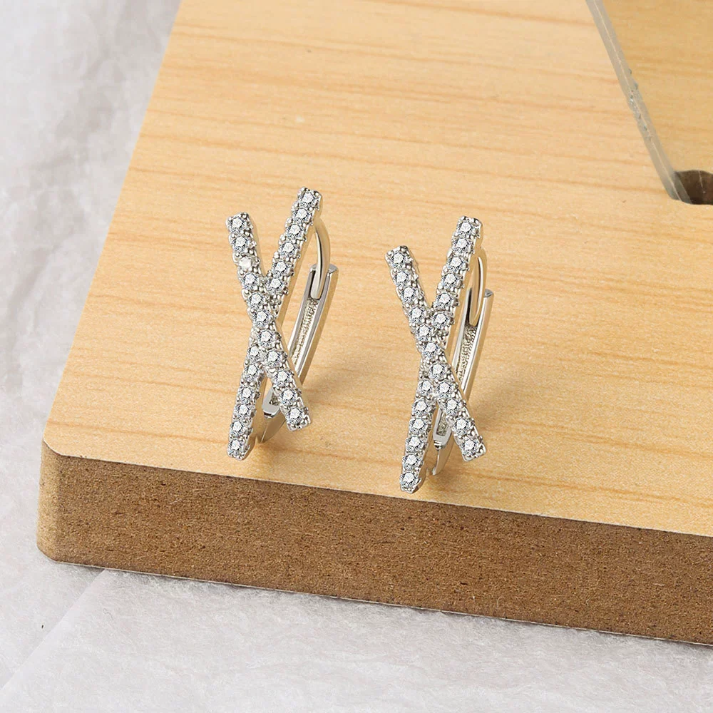 Wholesale Women's S925 Sterling Silver Cross Geometric Electroplated Earrings - Image 6