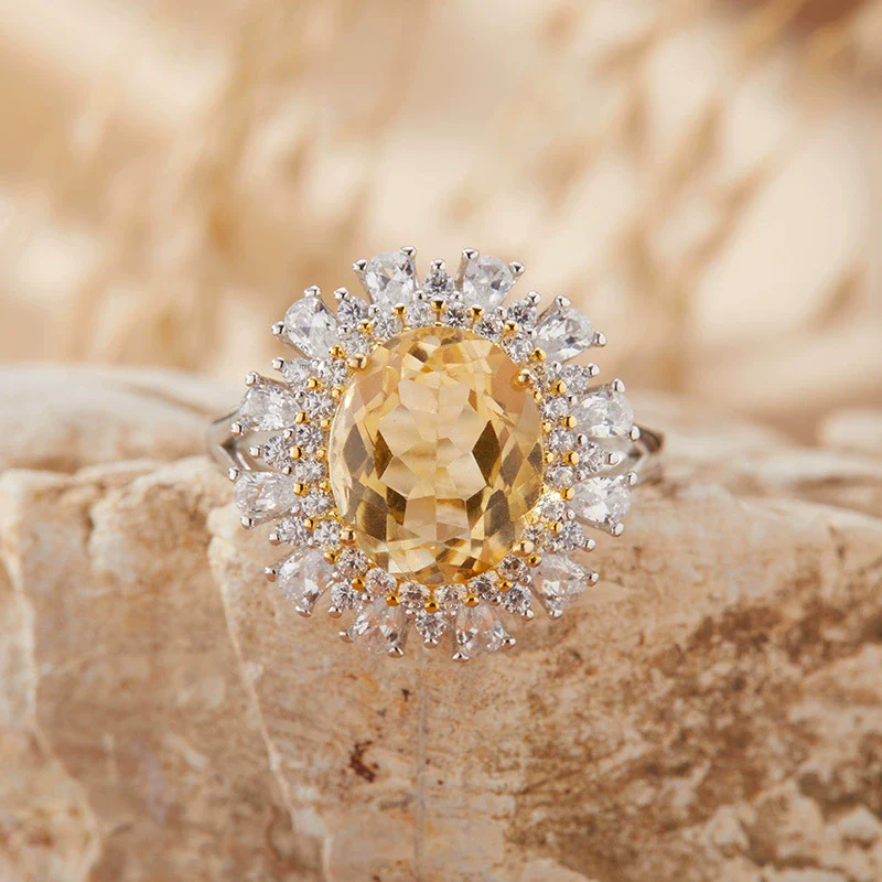 Wholesale Women's S925 Sterling Silver Crystal Set Flower Shaped Colored Gemstone Ring With Natural Topaz Amethyst Citrine - Image 2