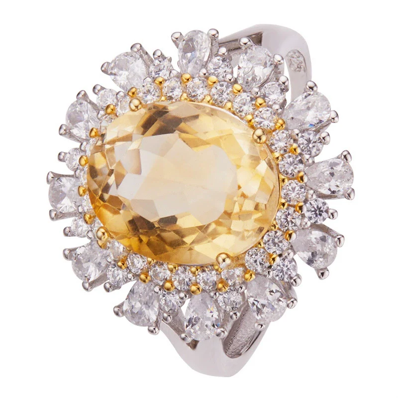 Wholesale Women's S925 Sterling Silver Crystal Set Flower Shaped Colored Gemstone Ring With Natural Topaz Amethyst Citrine - Image 5