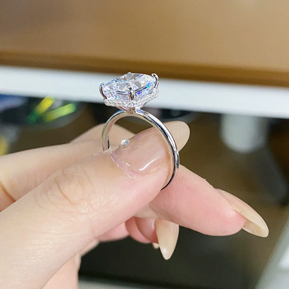 Wholesale Women's S925 Sterling Silver Crystal Sugar Ring With Geometric Pattern Ice Flower Cut And Raydion Cut Electroplated - Image 2