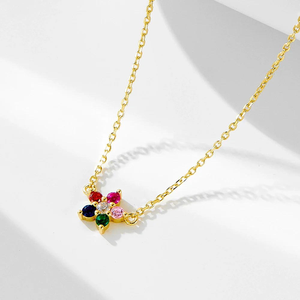 Wholesale Women's S925 Sterling Silver Diamond Flower Pendant Cross Chain Necklace