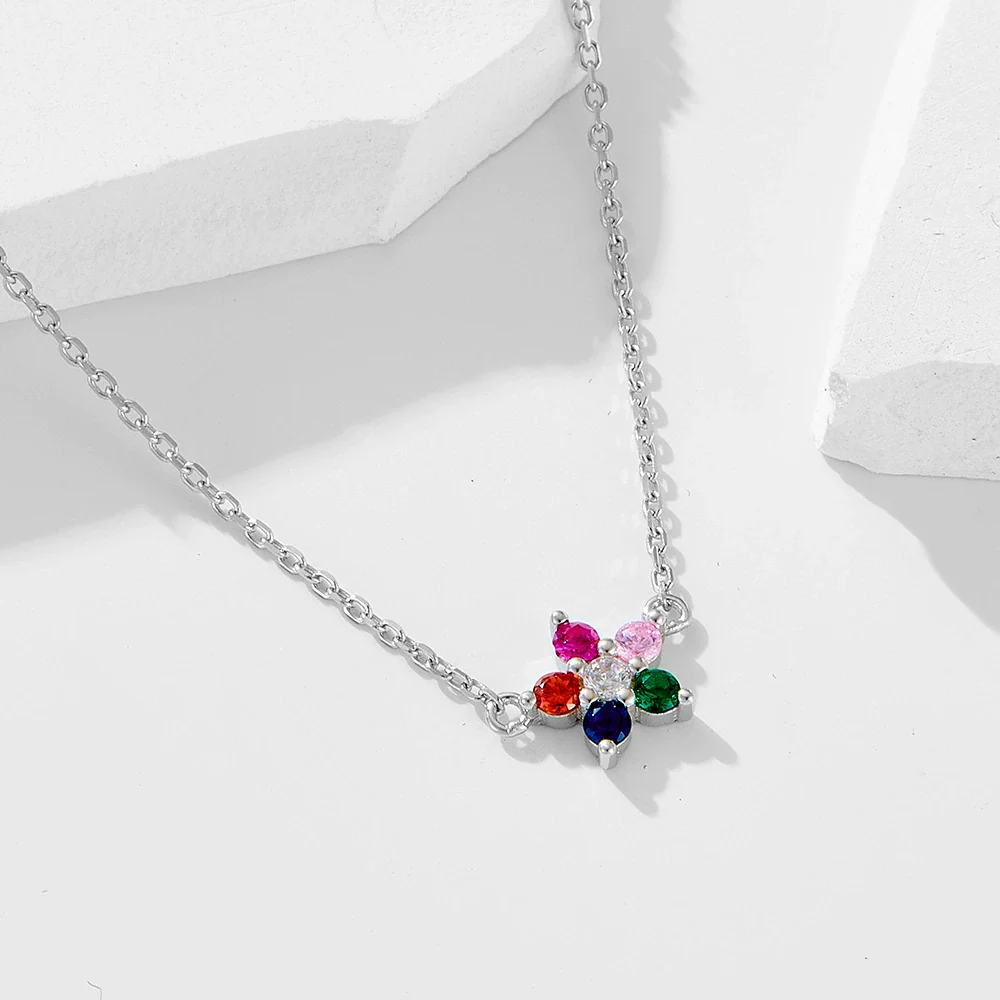 Wholesale Women's S925 Sterling Silver Diamond Flower Pendant Cross Chain Necklace - Image 2