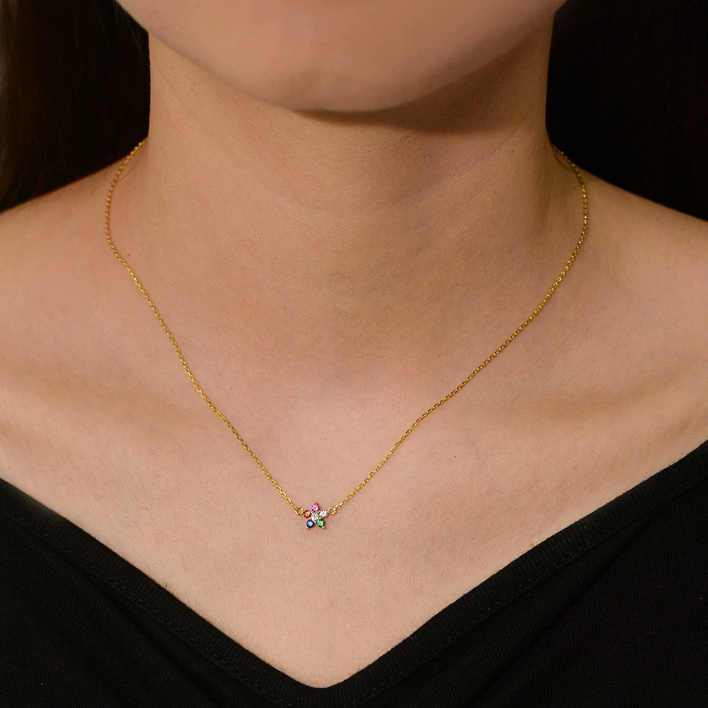 Wholesale Women's S925 Sterling Silver Diamond Flower Pendant Cross Chain Necklace - Image 4