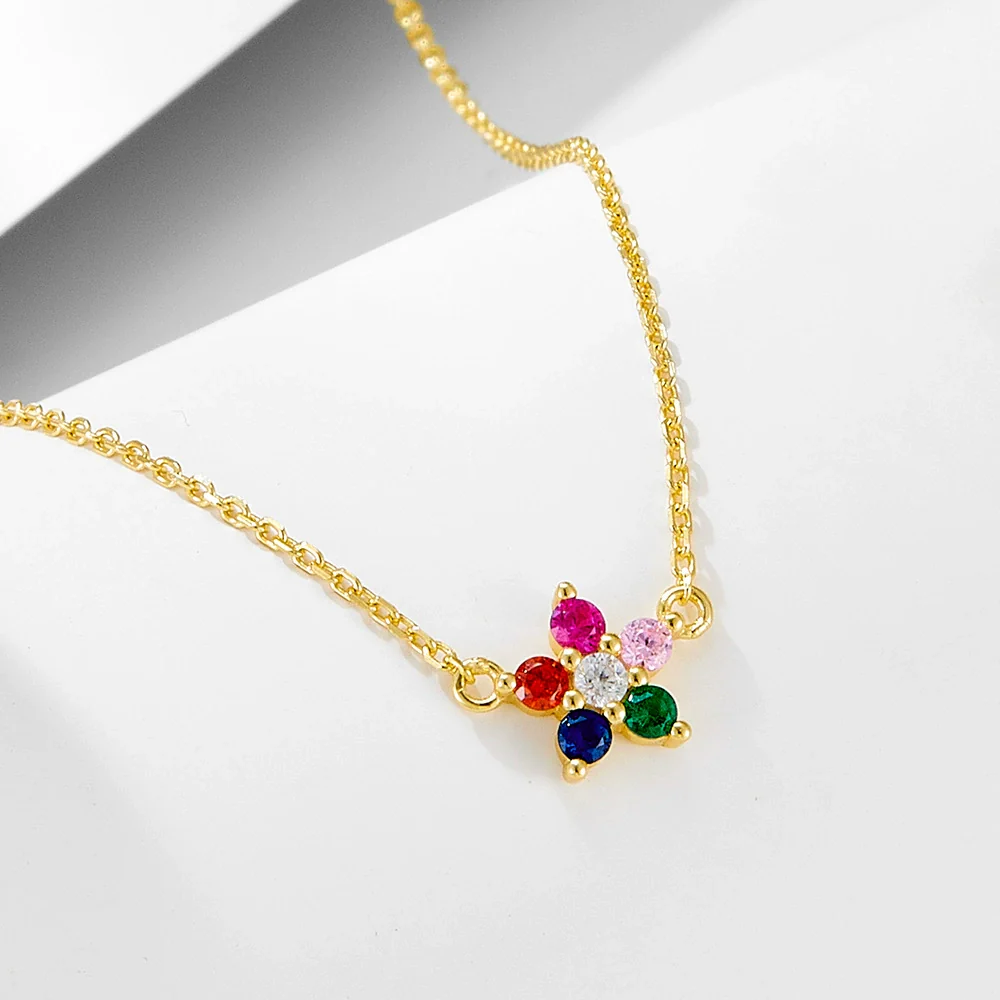 Wholesale Women's S925 Sterling Silver Diamond Flower Pendant Cross Chain Necklace - Image 6