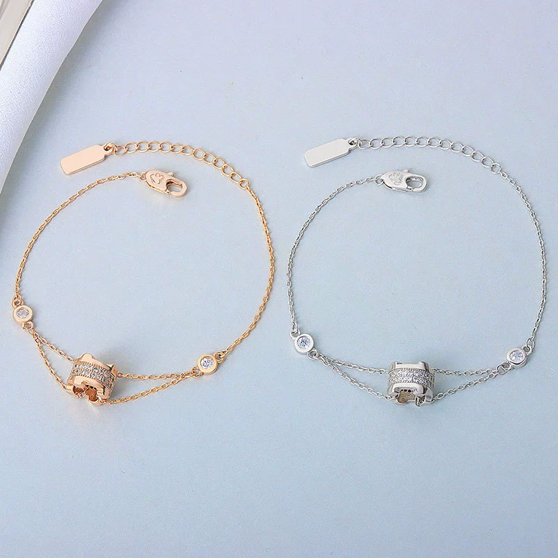 Wholesale Women's S925 Sterling Silver Double Layer Small Waist Design Electroplated Hand Jewelry Bracelet