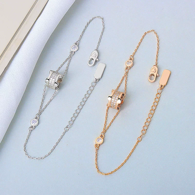Wholesale Women's S925 Sterling Silver Double Layer Small Waist Design Electroplated Hand Jewelry Bracelet - Image 2