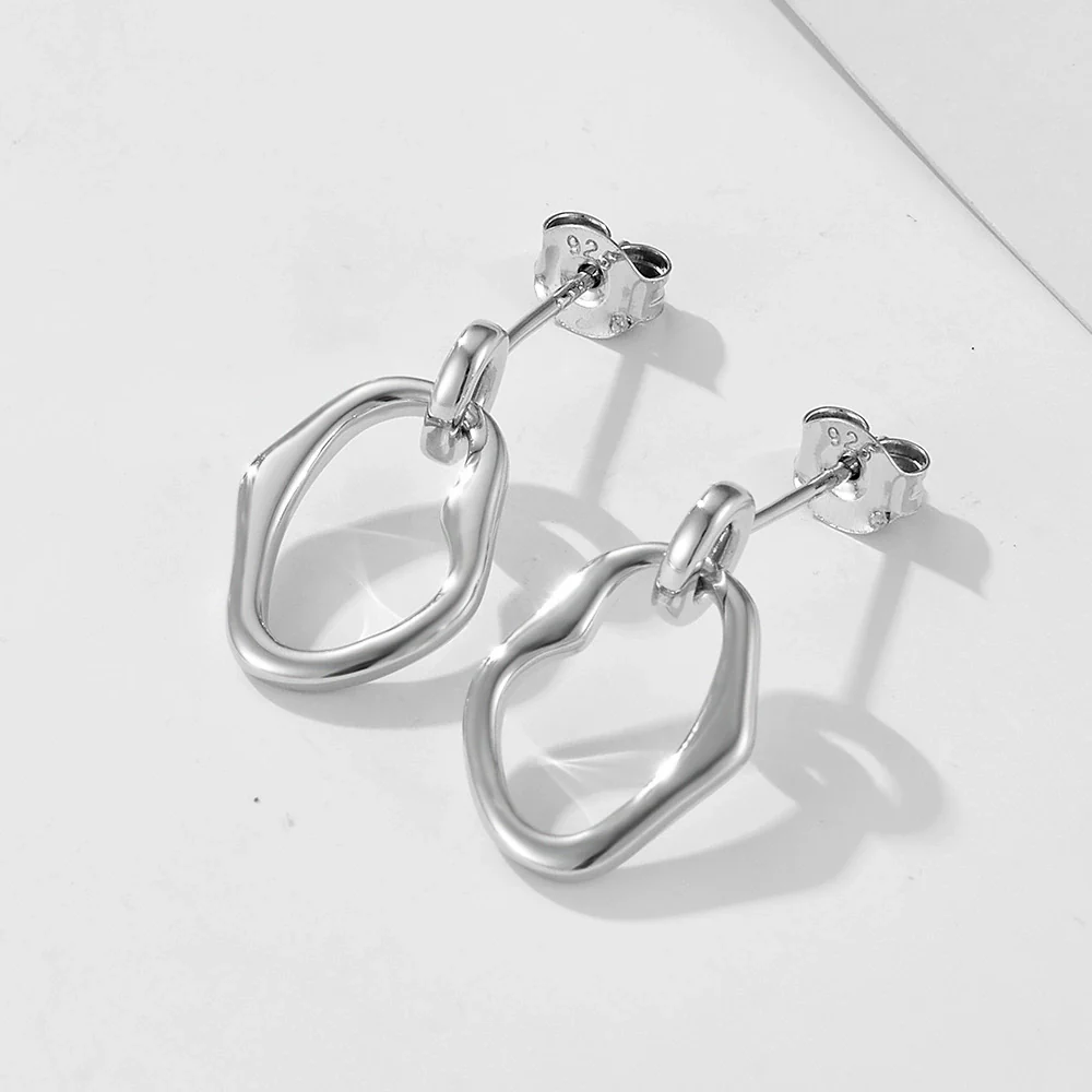 Wholesale Women's S925 Sterling Silver Electroplated Irregular Geometric Circle Hollow Earrings - Image 2