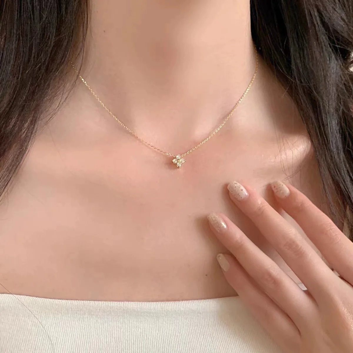 Wholesale Women's S925 Sterling Silver Fourleaf Clover Diamond Pendant Necklace 14K Goldplated - Image 5