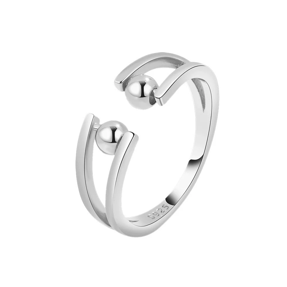 Wholesale Women's S925 Sterling Silver Geometric Antifidget Open Adjustable Beaded Finger Rotating Ring With Electroplating - Image 6