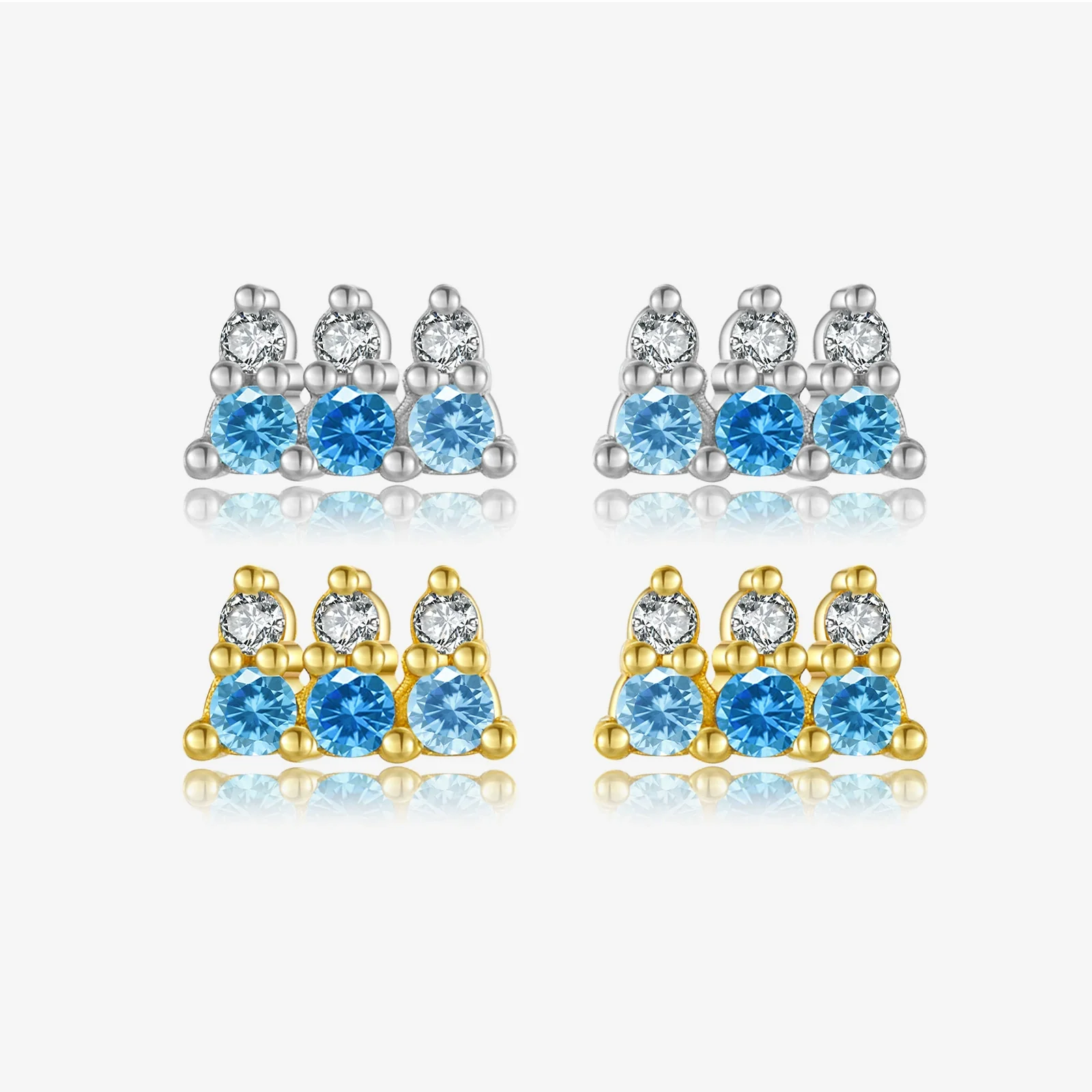 Wholesale Women's S925 Sterling Silver Geometric Blue Stone Zircon Earrings Electroplated With Platinum And 18K Gold