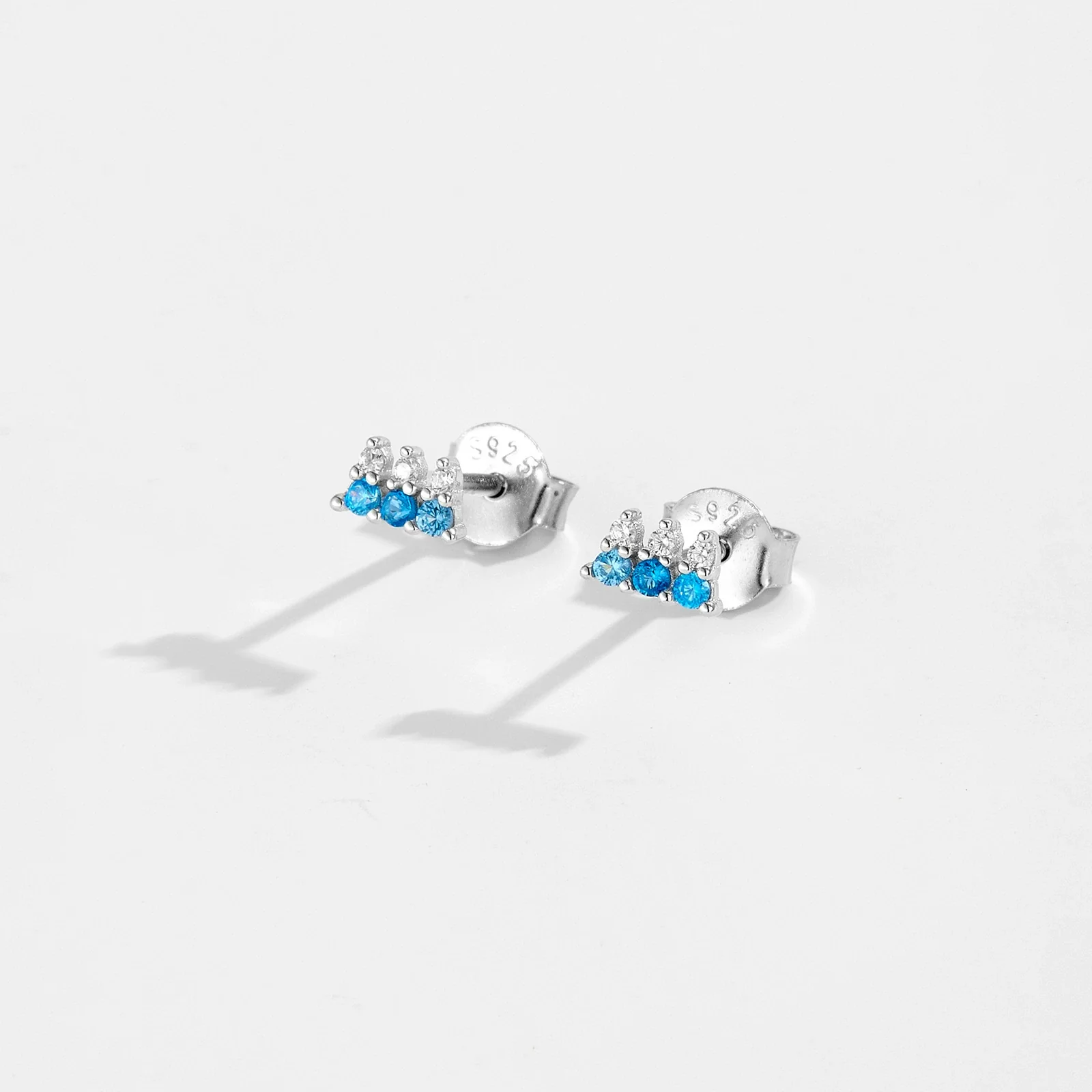 Wholesale Women's S925 Sterling Silver Geometric Blue Stone Zircon Earrings Electroplated With Platinum And 18K Gold - Image 4