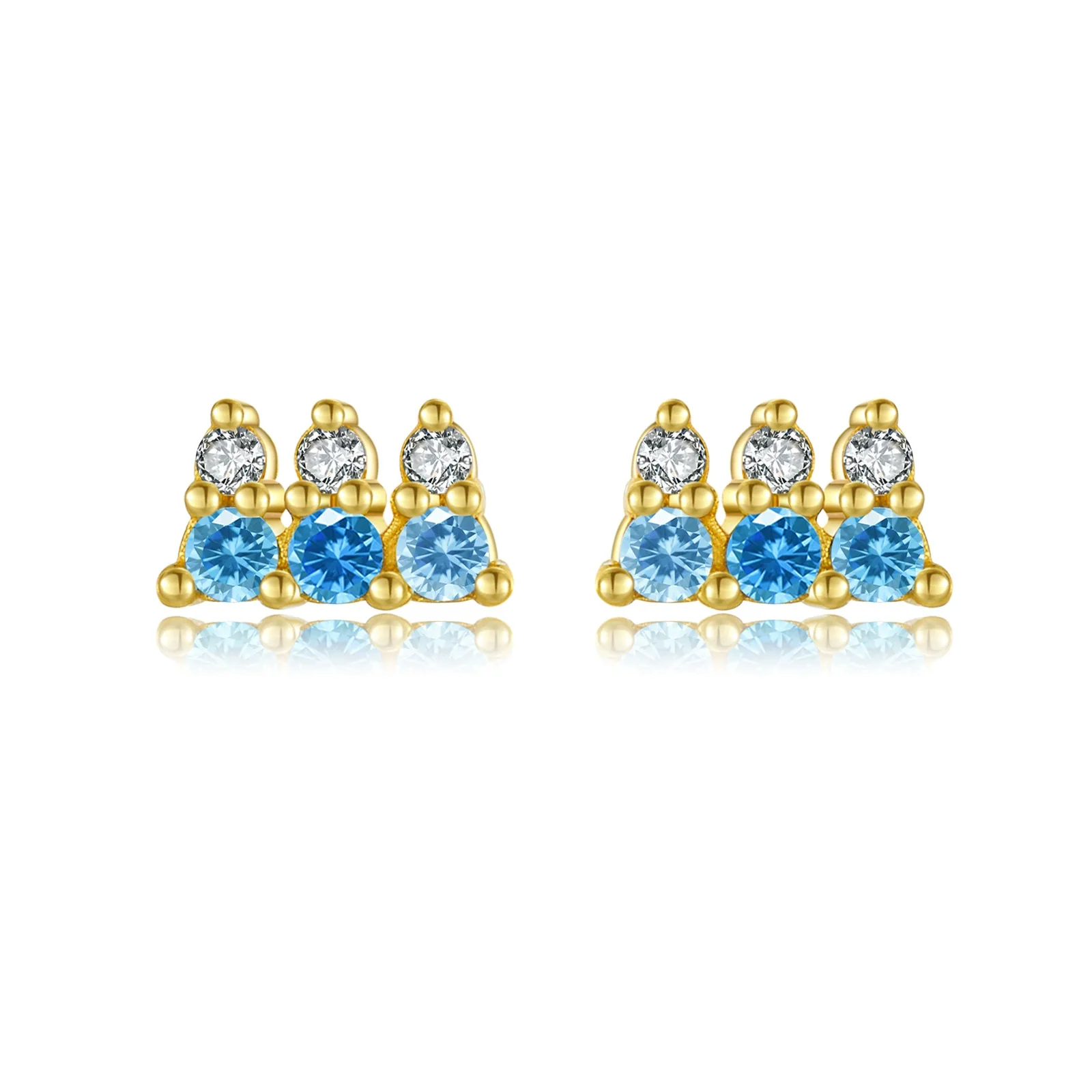 Wholesale Women's S925 Sterling Silver Geometric Blue Stone Zircon Earrings Electroplated With Platinum And 18K Gold - Image 5