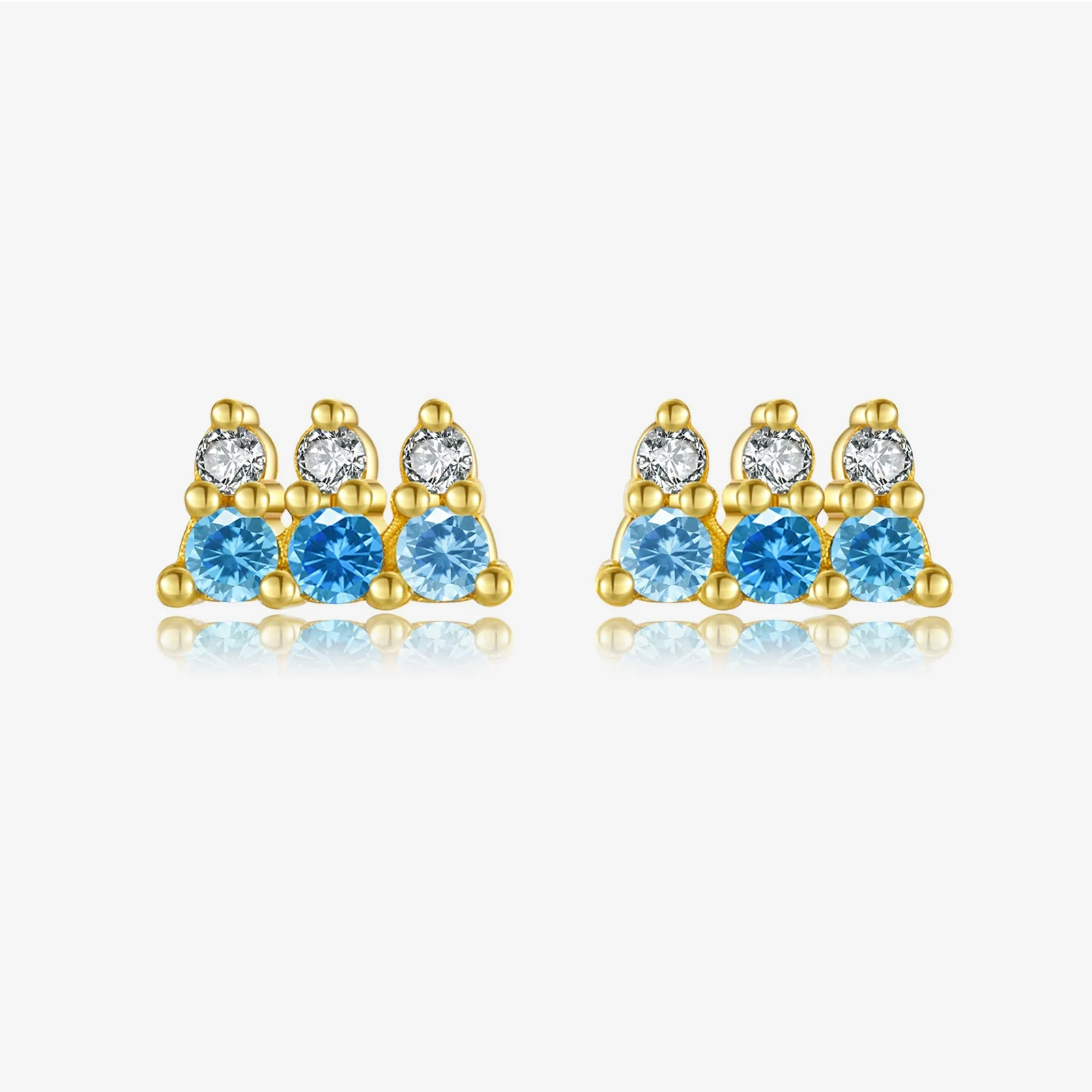 Wholesale Women's S925 Sterling Silver Geometric Blue Stone Zircon Earrings Electroplated With Platinum And 18K Gold - Image 7