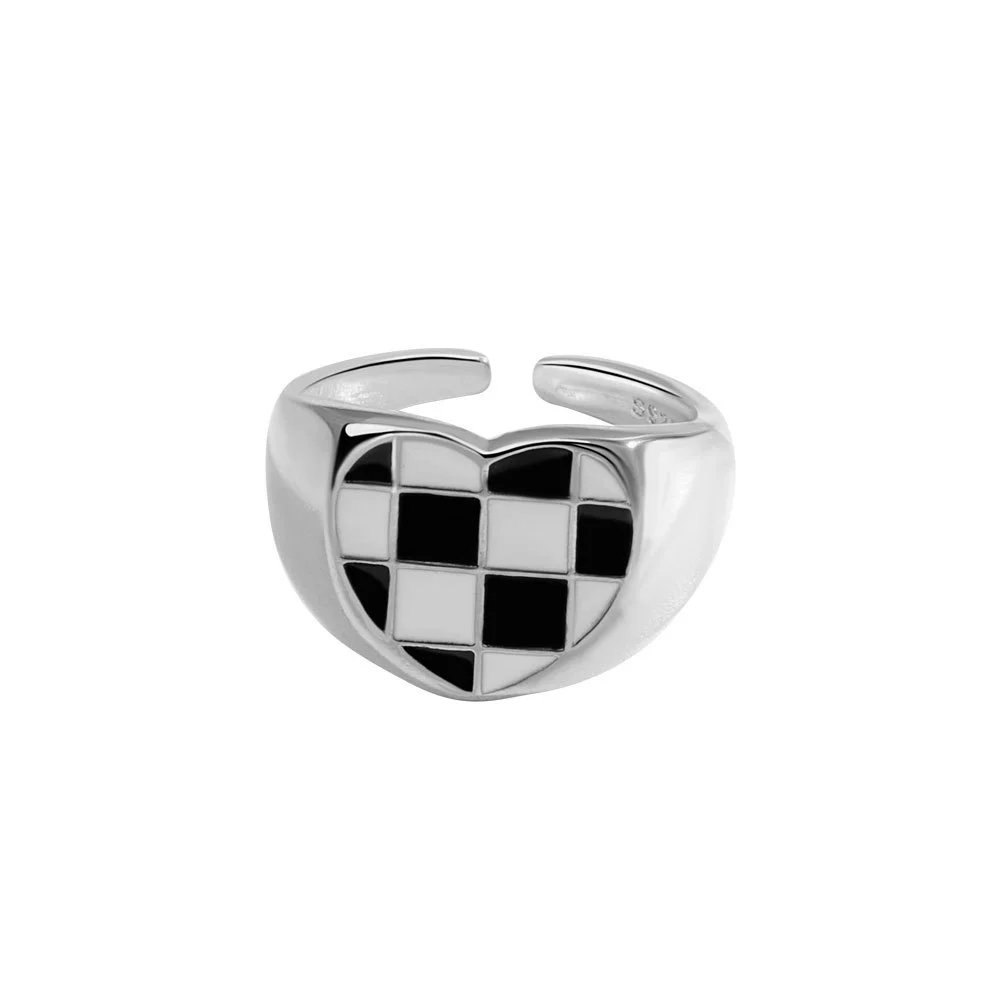 Wholesale Women's S925 Sterling Silver Geometric Checkerboard Check Ring With Electroplating - Image 5
